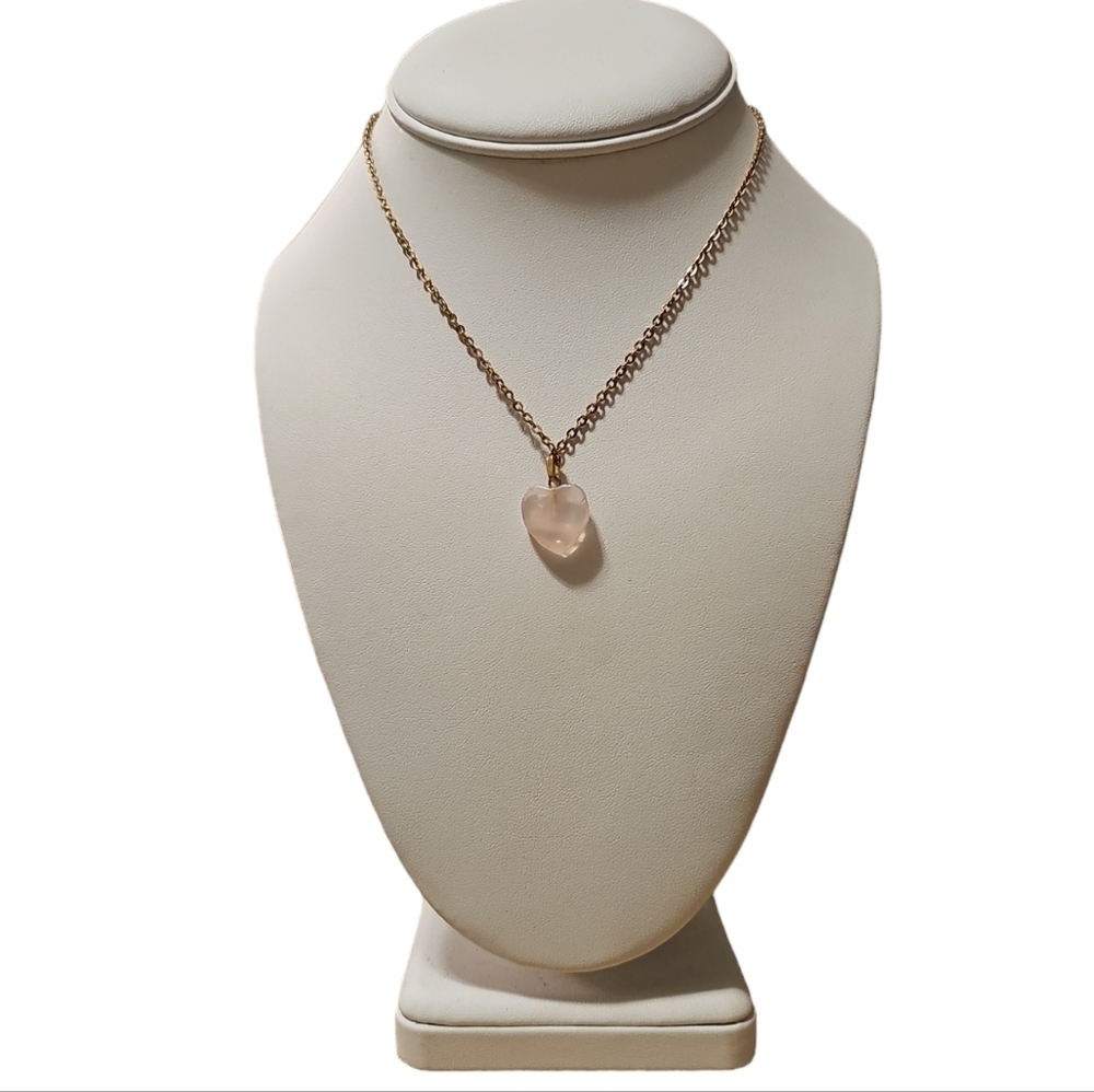 Rose Quartz Heart Necklace In Gold Plated Chain